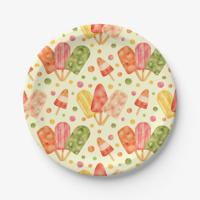 Colorful Watercolor Popsicles Paper Plates (Front)
