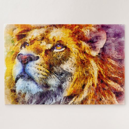 Colorful watercolor portrait of African lion Jigsaw Puzzle