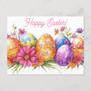 Colorful watercolor Postcard with spring flowers