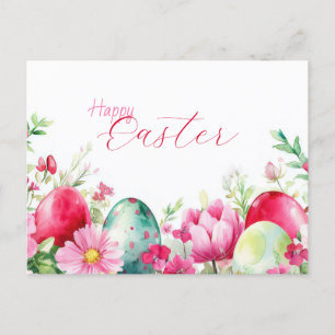 Colorful watercolor Postcard with spring flowers
