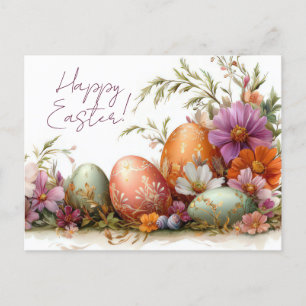 Colorful watercolor Postcard with spring flowers