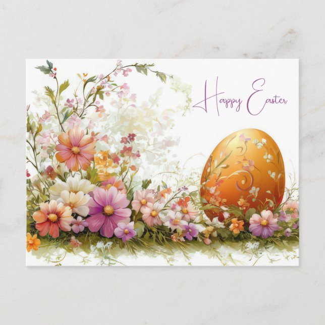Colorful watercolor Postcard with spring flowers (Front)