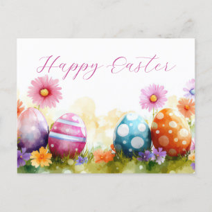 Colorful watercolor Postcard with spring flowers