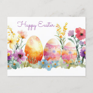 Colorful watercolor Postcard with spring flowers