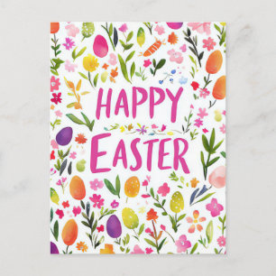 Colorful watercolor Postcard with spring flowers