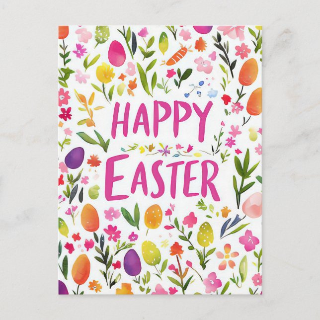 Colorful watercolor Postcard with spring flowers (Front)