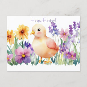 Colorful watercolor Postcard with spring flowers