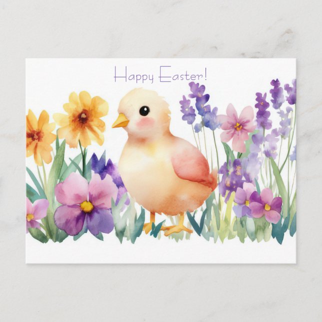 Colorful watercolor Postcard with spring flowers (Front)