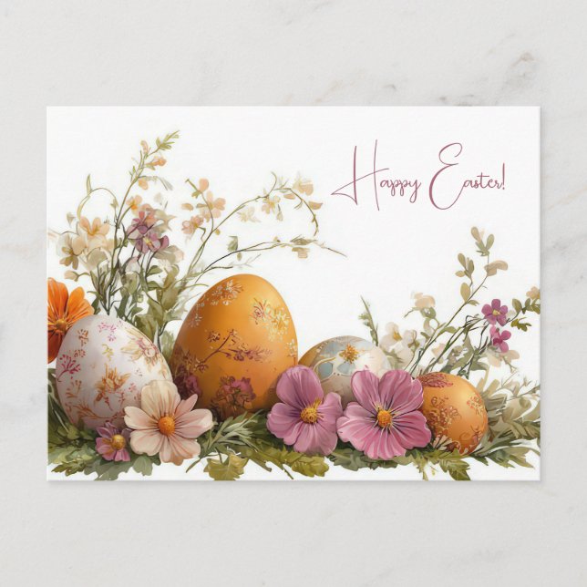 Colorful watercolor Postcard with spring flowers (Front)