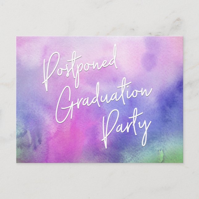 Colorful Watercolor Postponed Graduation Party Postcard (Front)