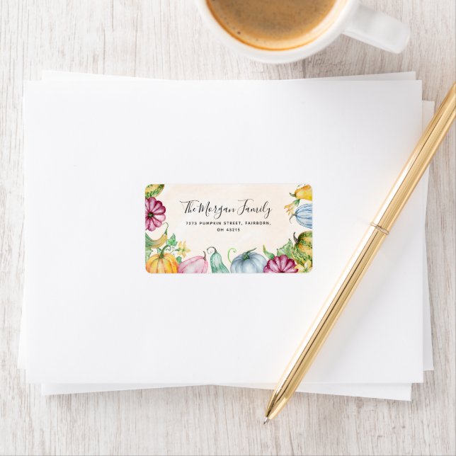Colorful Watercolor Pumpkin Flower Label (Insitu)
