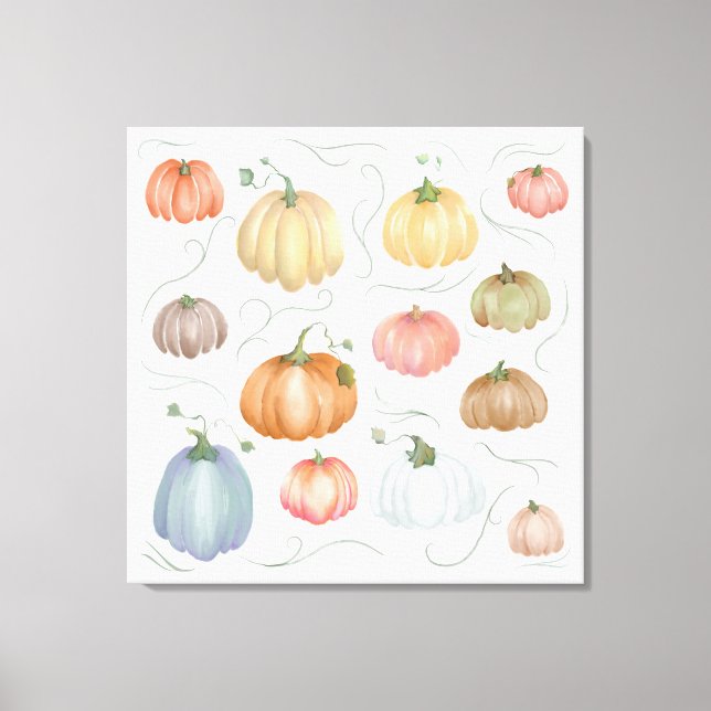 Colorful Watercolor Pumpkin Patch Canvas Print (Front)