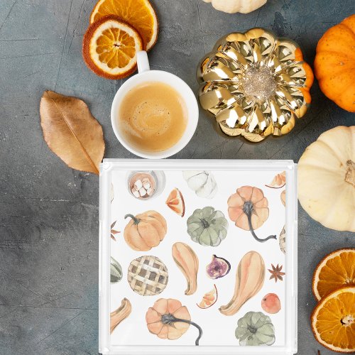 Colorful Watercolor Pumpkin Pattern  Autumn Vibes Acrylic Tray