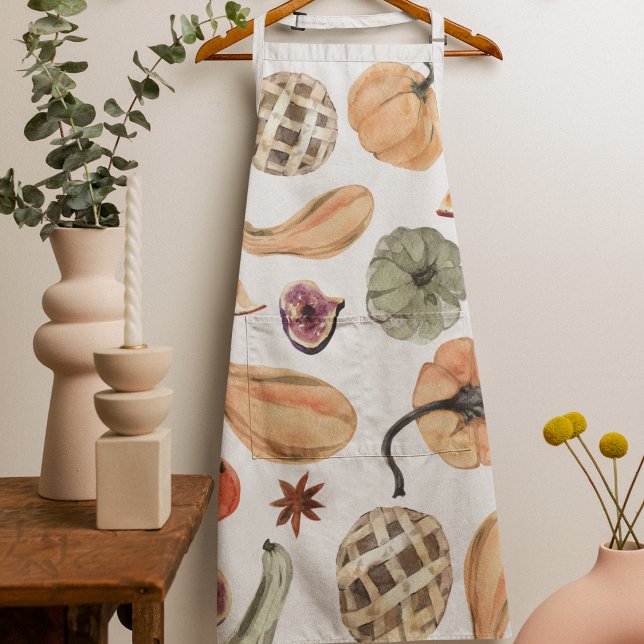Colorful Watercolor Pumpkin Pattern | Autumn Vibes Apron (Creator Uploaded)