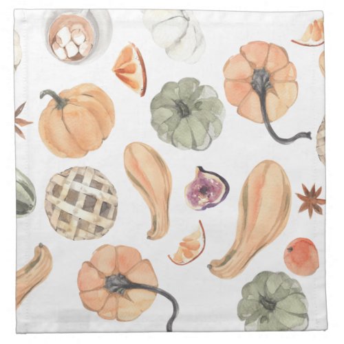 Colorful Watercolor Pumpkin Pattern  Autumn Vibes Cloth Napkin