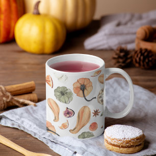 Colorful Watercolor Pumpkin Pattern Autumn Vibes Coffee Mug