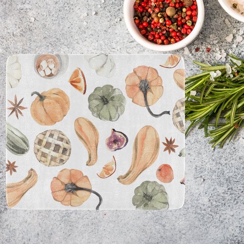 Colorful Watercolor Pumpkin Pattern  Autumn Vibes Cutting Board