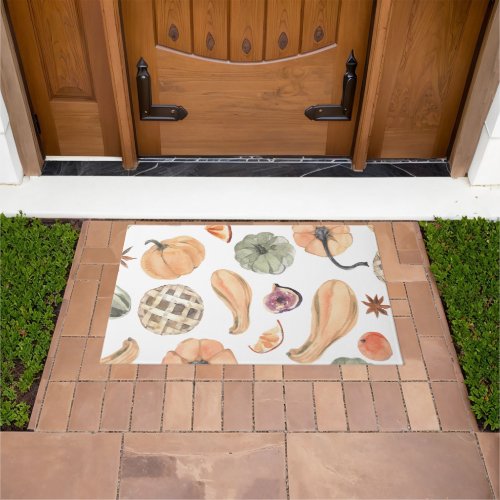 Colorful Watercolor Pumpkin Pattern  Autumn Vibes Doormat