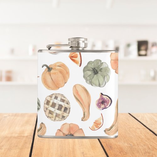 Colorful Watercolor Pumpkin Pattern  Autumn Vibes Flask