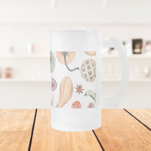 Colorful Watercolor Pumpkin Pattern  Autumn Vibes Frosted Glass Beer Mug