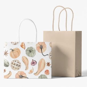 Colorful Watercolor Pumpkin Pattern Autumn Vibes Large Gift Bag