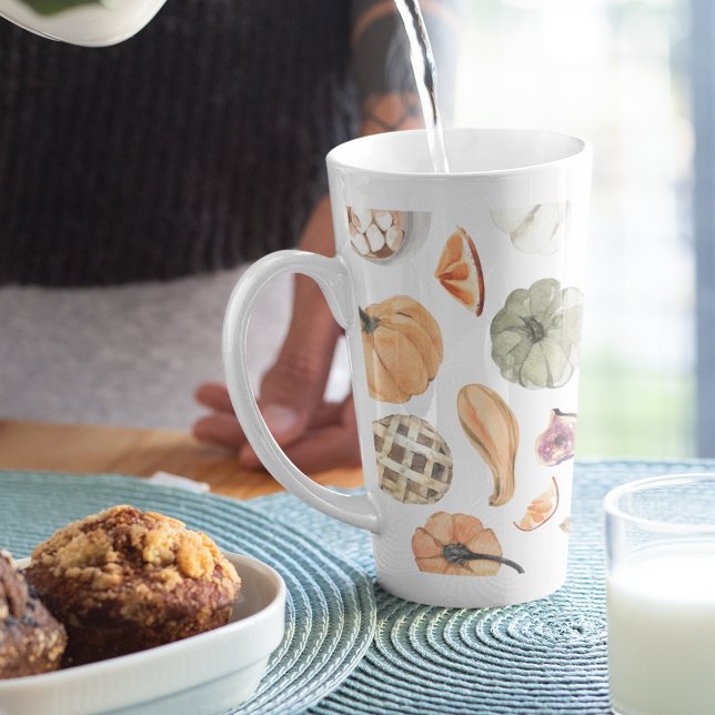 Colorful Watercolor Pumpkin Pattern | Autumn Vibes Latte Mug (Creator Uploaded)