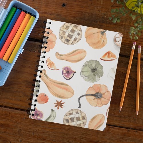 Colorful Watercolor Pumpkin Pattern  Autumn Vibes Notebook