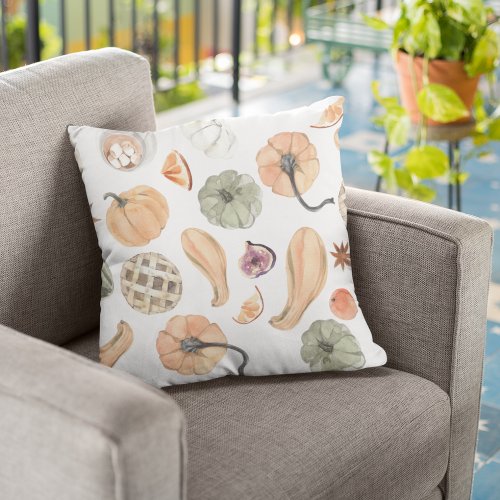 Colorful Watercolor Pumpkin Pattern  Autumn Vibes Outdoor Pillow