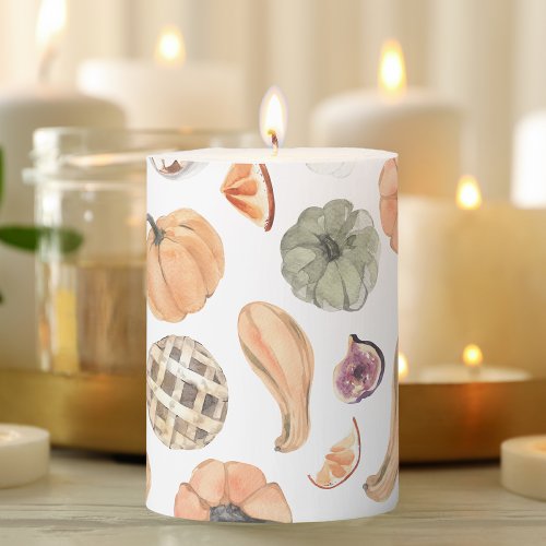 Colorful Watercolor Pumpkin Pattern  Autumn Vibes Pillar Candle