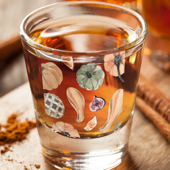 Colorful Watercolor Pumpkin Pattern | Autumn Vibes Shot Glass (Creator Uploaded)