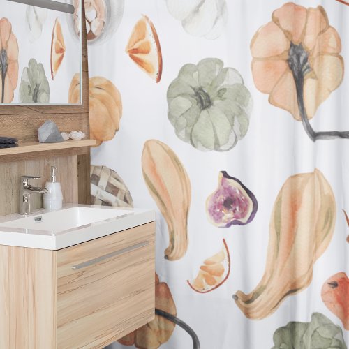 Colorful Watercolor Pumpkin Pattern  Autumn Vibes Shower Curtain