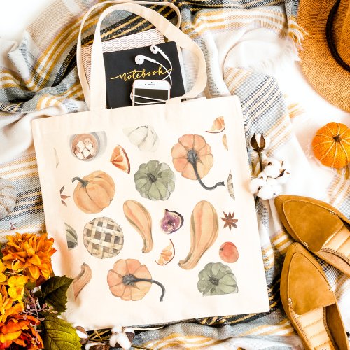 Colorful Watercolor Pumpkin Pattern  Autumn Vibes Tote Bag