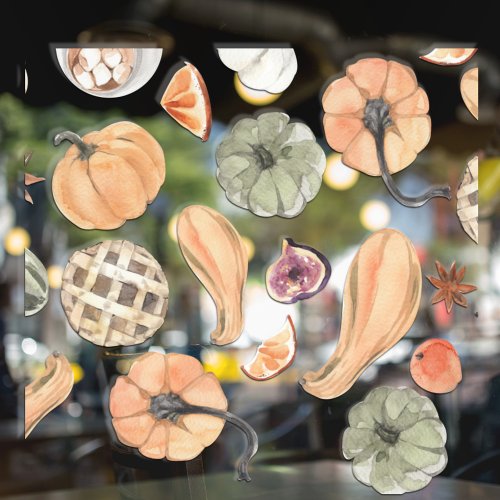 Colorful Watercolor Pumpkin Pattern  Autumn Vibes Window Cling