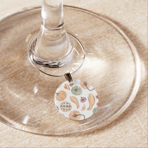 Colorful Watercolor Pumpkin Pattern  Autumn Vibes Wine Charm