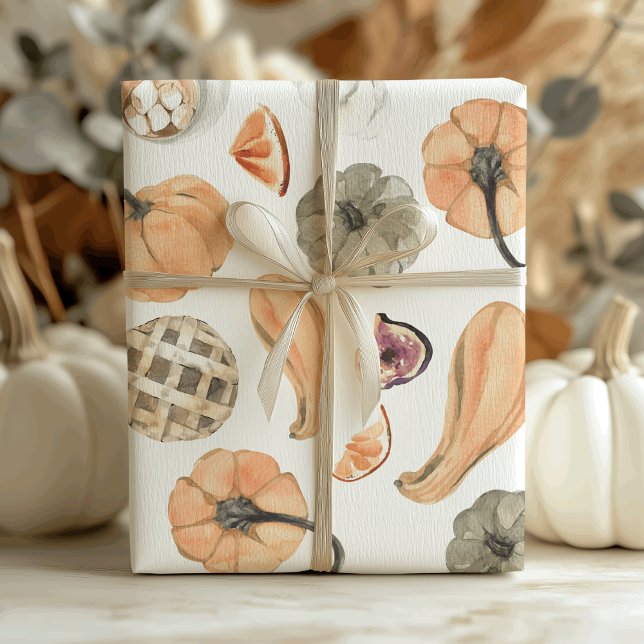 Colorful Watercolor Pumpkin Pattern | Autumn Vibes Wrapping Paper (Creator Uploaded)