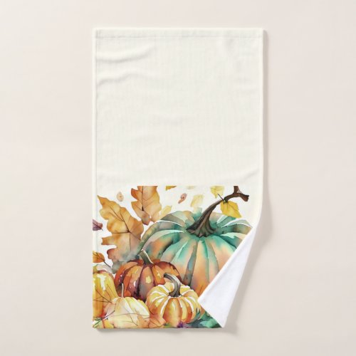 Colorful watercolor pumpkins and leaves hand towel 