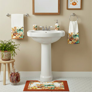 Colorful watercolor pumpkins and leaves hand towel