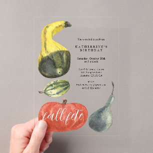 Colorful Watercolor Pumpkins Autumn Birthday Party Acrylic Invitations
