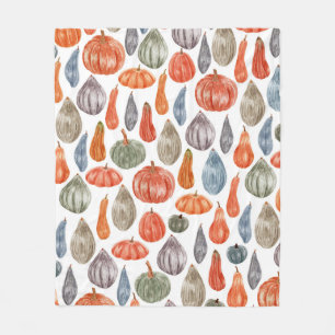 Colorful Watercolor Pumpkins Collection  Fleece Blanket