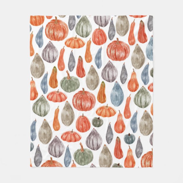Colorful Watercolor Pumpkins Collection  Fleece Blanket (Front)