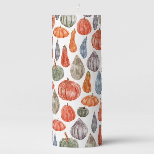 Colorful Watercolor Pumpkins Collection   Pillar Candle