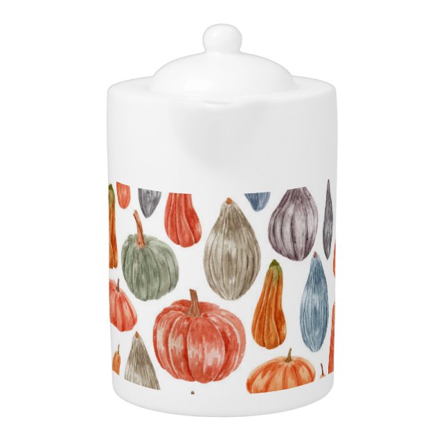 Colorful Watercolor Pumpkins Collection  Teapot (Front)