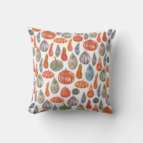 Colorful Watercolor Pumpkins Collection Throw Pillow