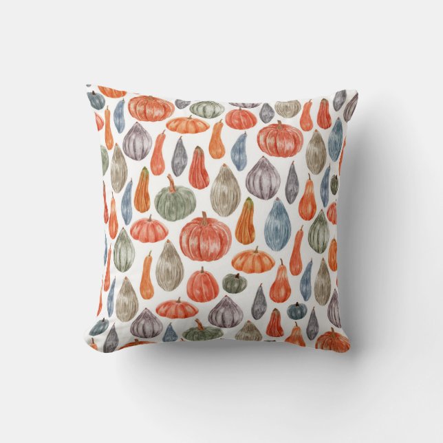 Colorful Watercolor Pumpkins Collection Throw Pillow (Front)