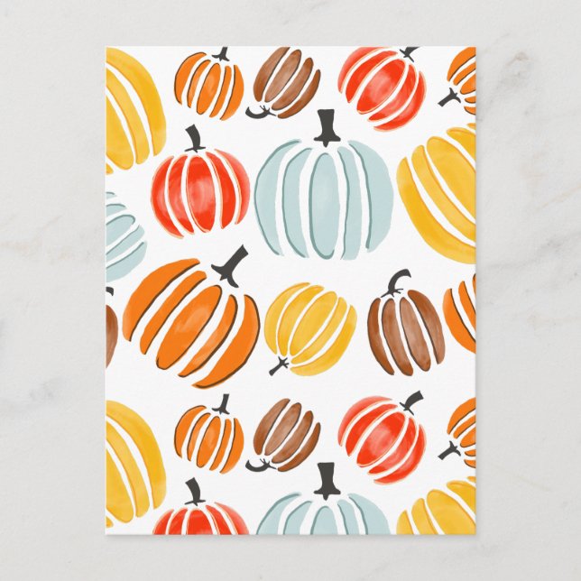 Colorful watercolor pumpkins illustration, pumpkin postcard (Front)