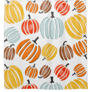 Colorful watercolor pumpkins illustration, pumpkin shower curtain
