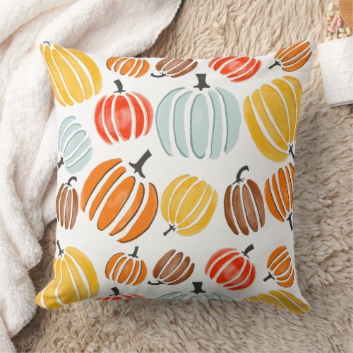 Colorful watercolor pumpkins illustration pumpkin throw pillow