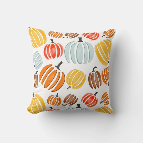 Colorful watercolor pumpkins illustration pumpkin throw pillow