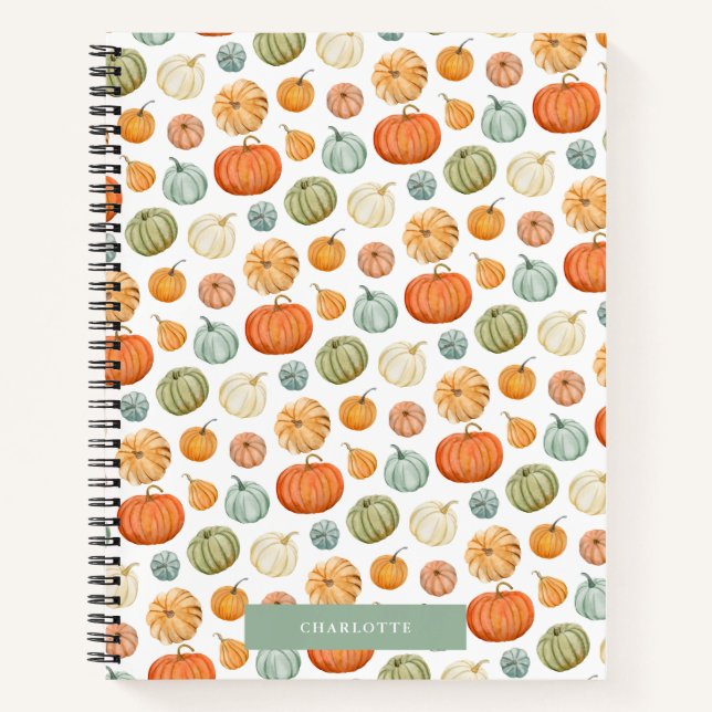 Colorful Watercolor Pumpkins Spiral Notebook (Front)
