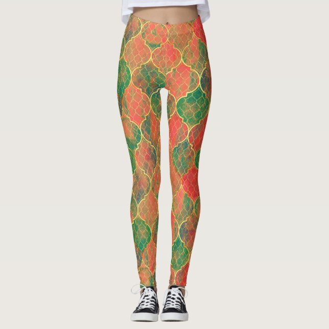 Colorful Watercolor Quatrefoil Pattern Leggings (Front)